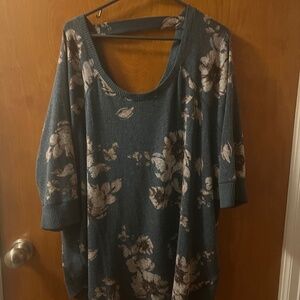 Blue floral sweater with open back